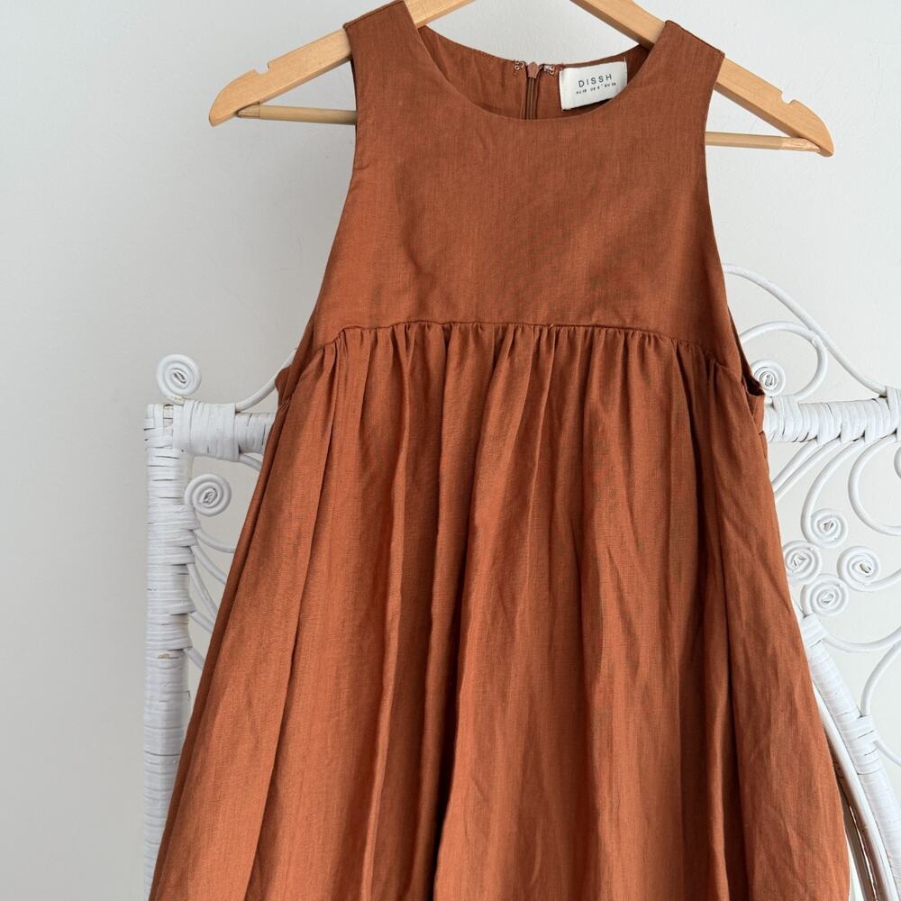 DISSH Linen Maxi Dress 6 Teracotta Minimalist Quiet Luxury Natural Earthy Boho - Picture 7 of 9
